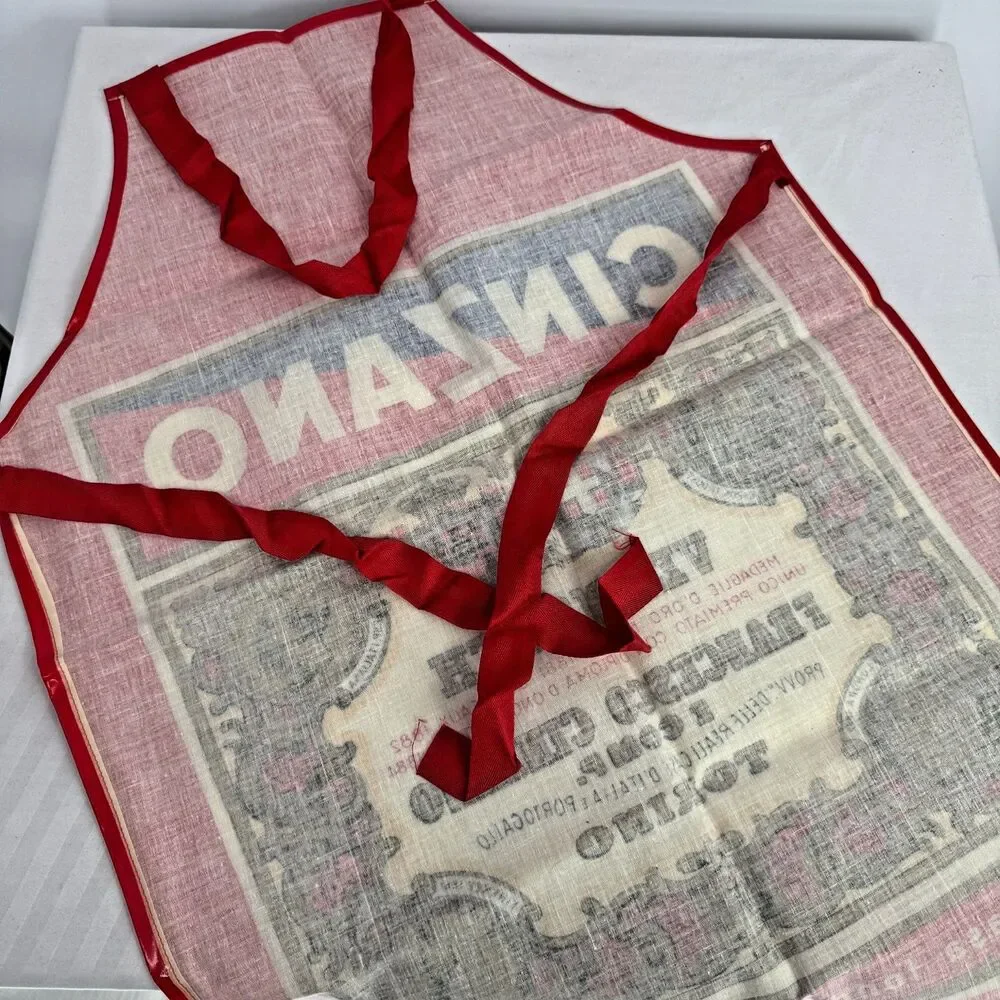 Vintage Cinzano Vermouth Torino Red Coated Fabric Apron Printed In Italy Barware